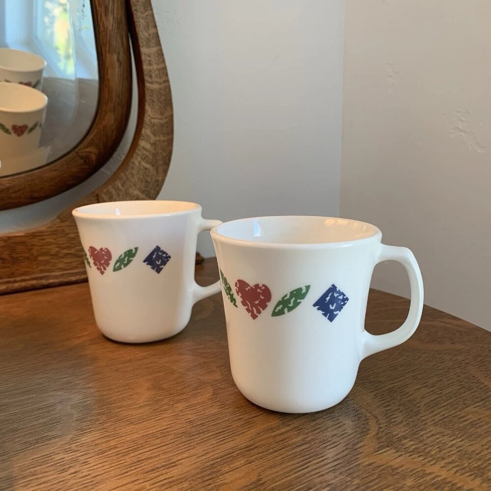 Corelle By Corning - Quilt Pattern - Pink Hearts And Blue Diamonds - 2 Mug Set